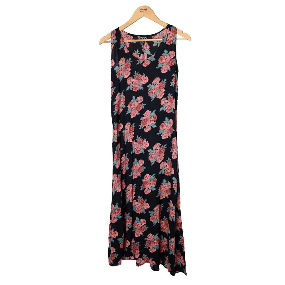 VTG 90s Honors Floral Midi Dress Sz S Romantic Grunge Cottagecore Boho Summer